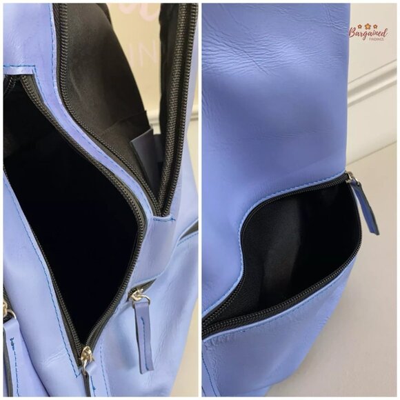 New Unbranded Genuine Blue Smooth Leather Medium Backpack - Picture 10 of 12